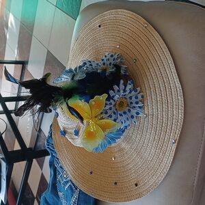 Sun shade hat with add floral accents, one of a kind!